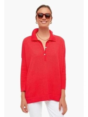 Tuckernuck Clayton Knit Polo Pullover Sweater Poppy Red Size XS/S